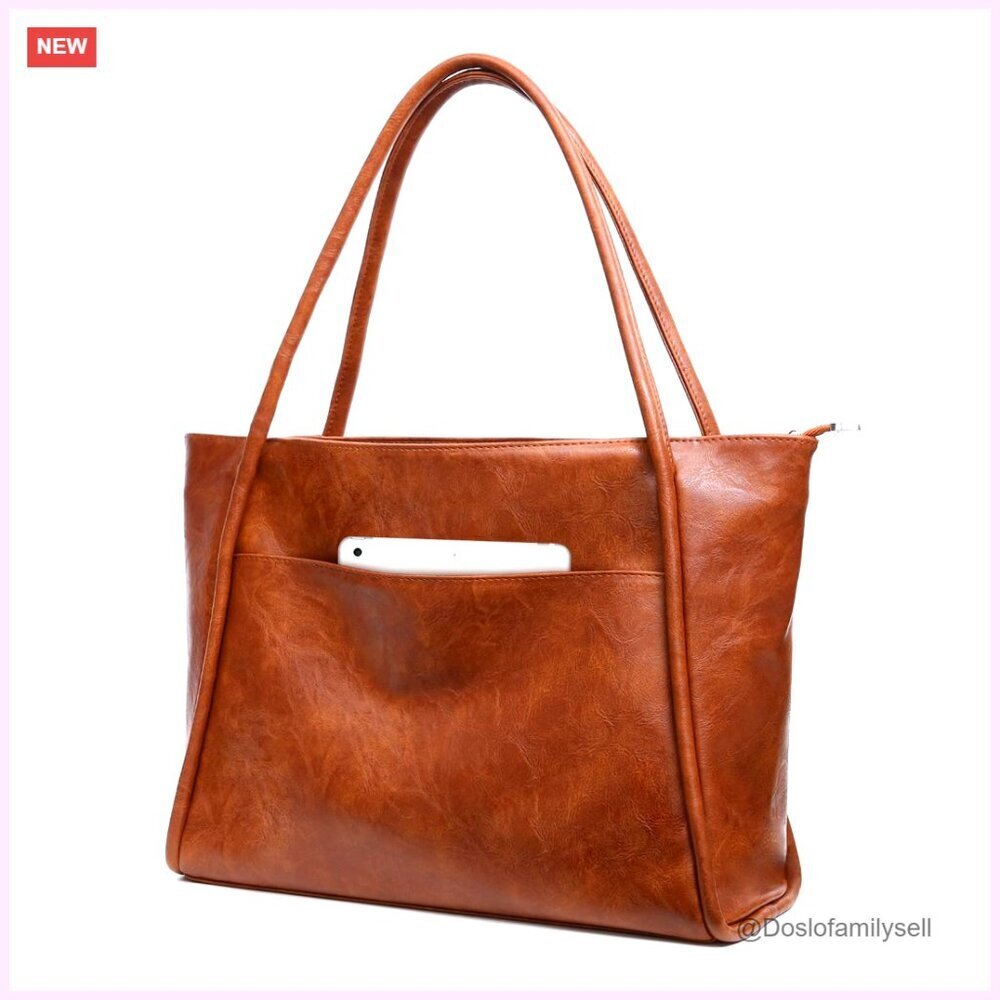 Vegan Leather Tote Bag for Women Work Travel with Zipper